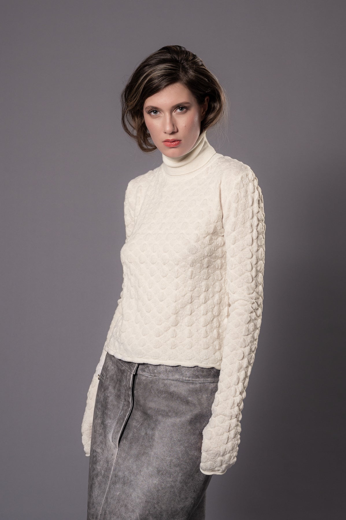 AMY Off-White Knit Turtleneck