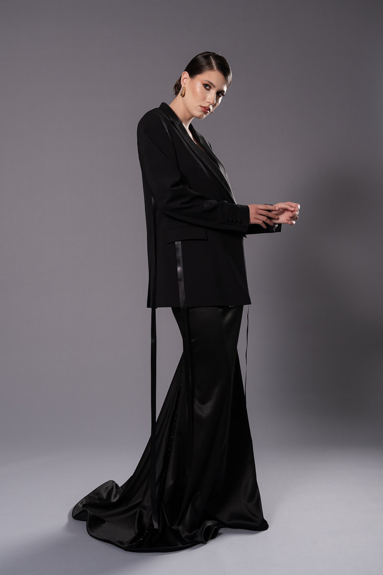CHARLOTTE High Waist Skirt With Long Train & Buttons