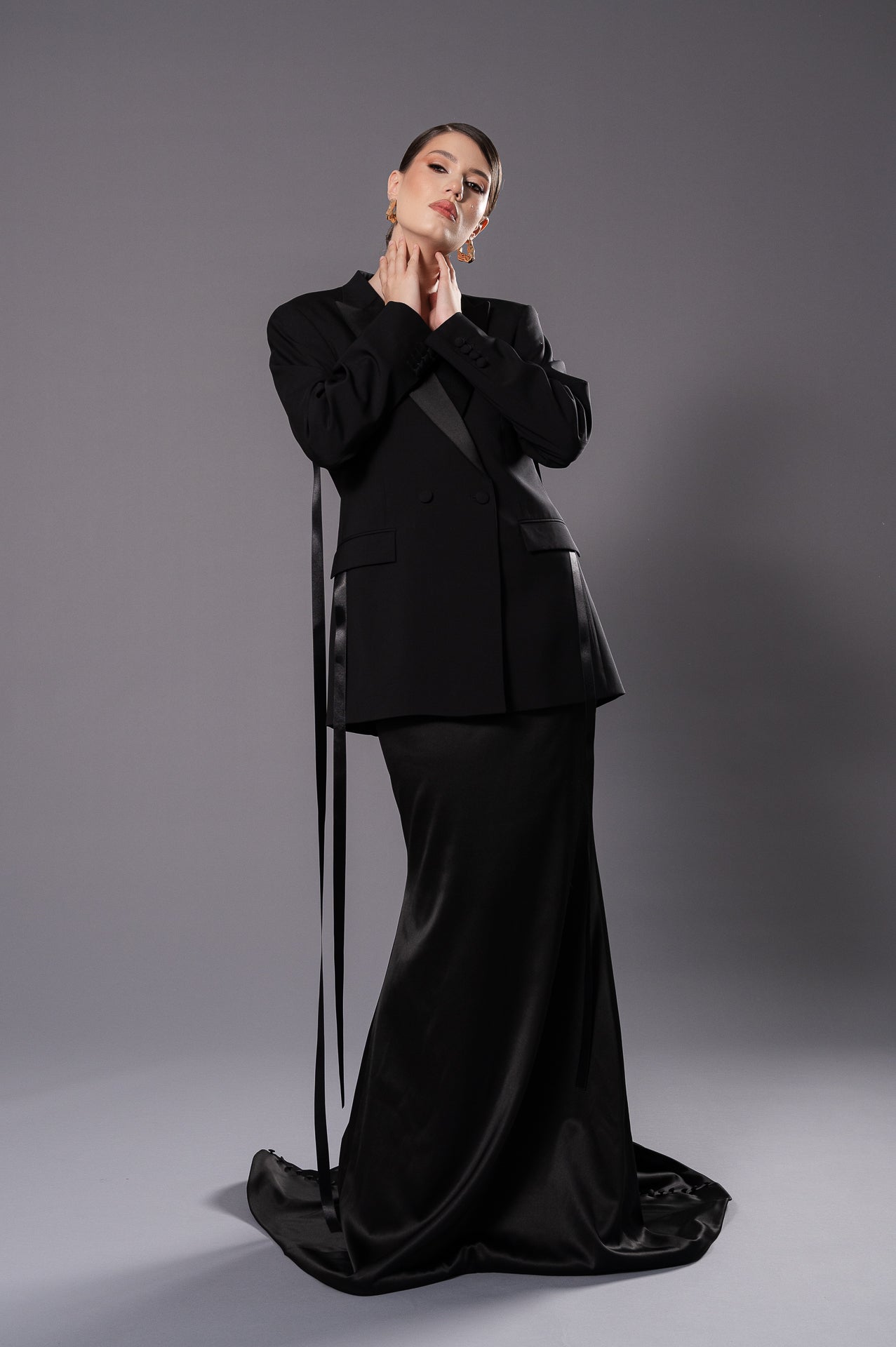 CHARLOTTE High Waist Skirt With Long Train & Buttons