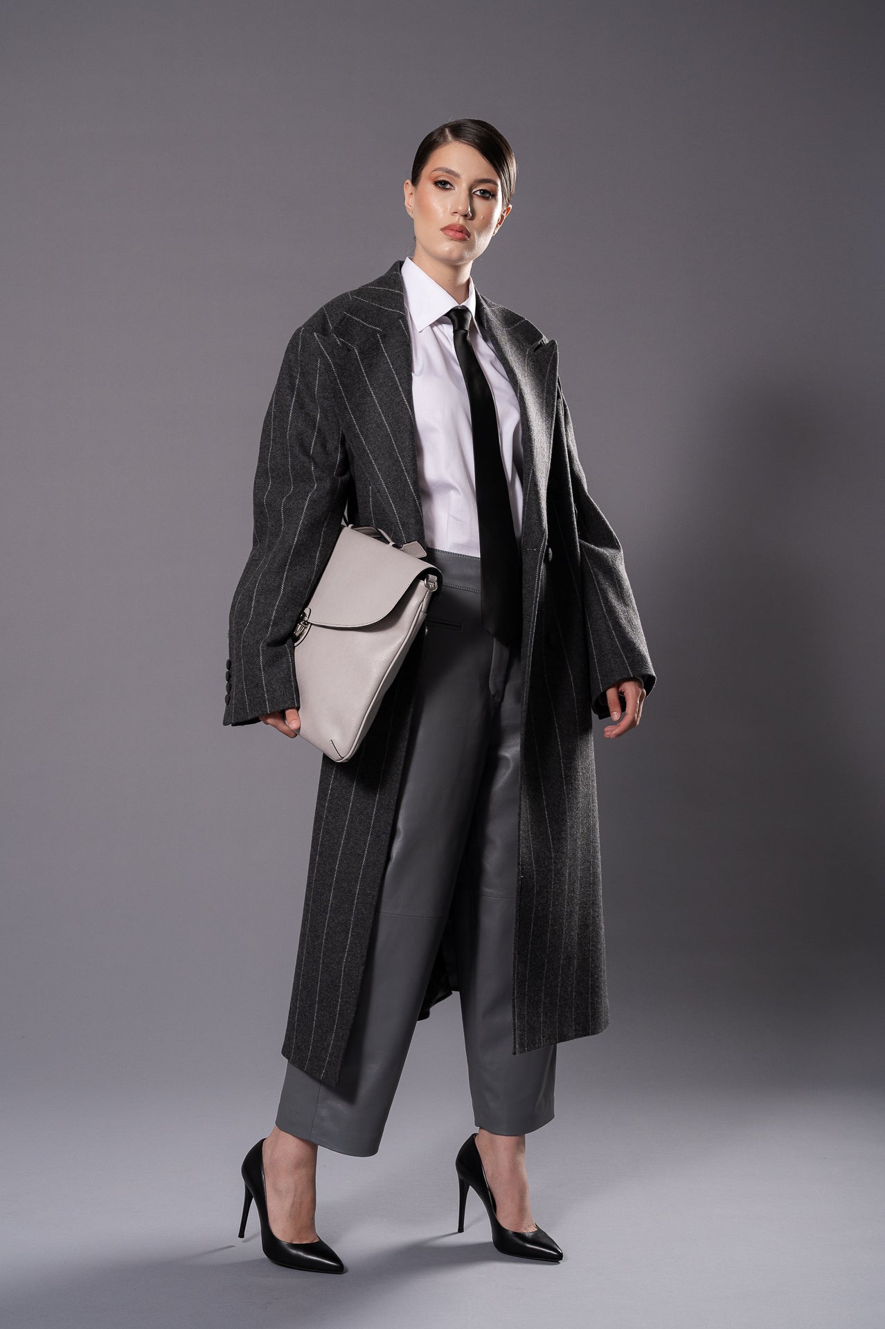 ELISE Grey Leather Trousers