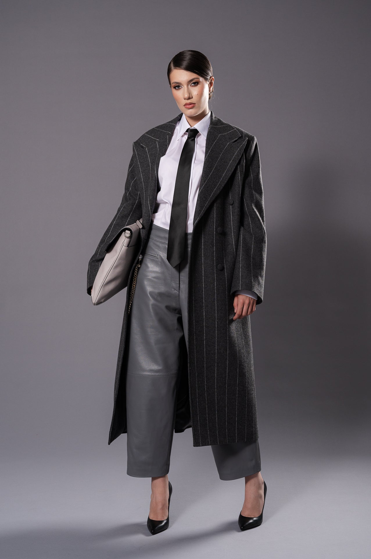 MAGDA Grey with Stripes Oversized Coat