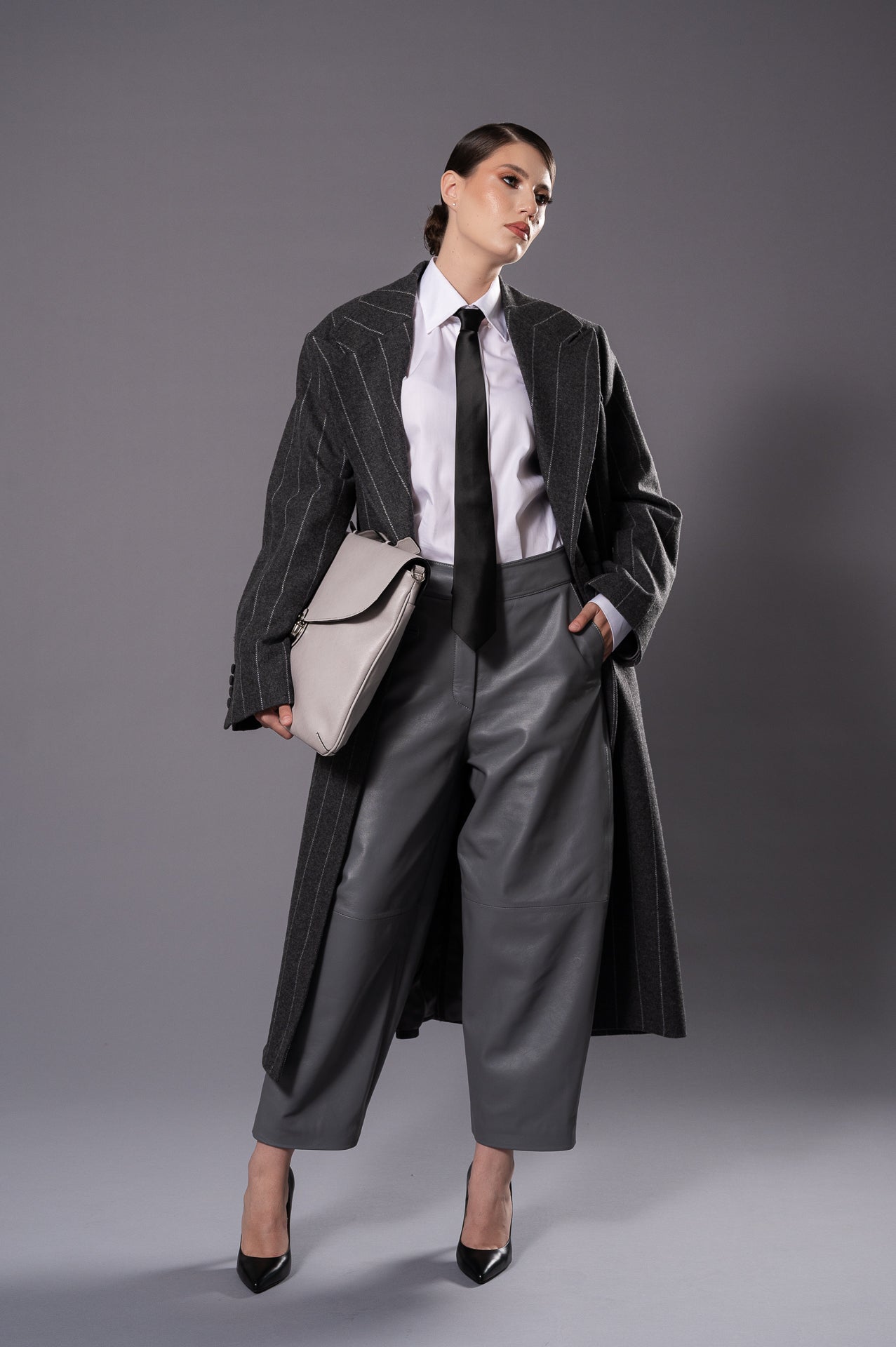 ELISE Grey Leather Trousers
