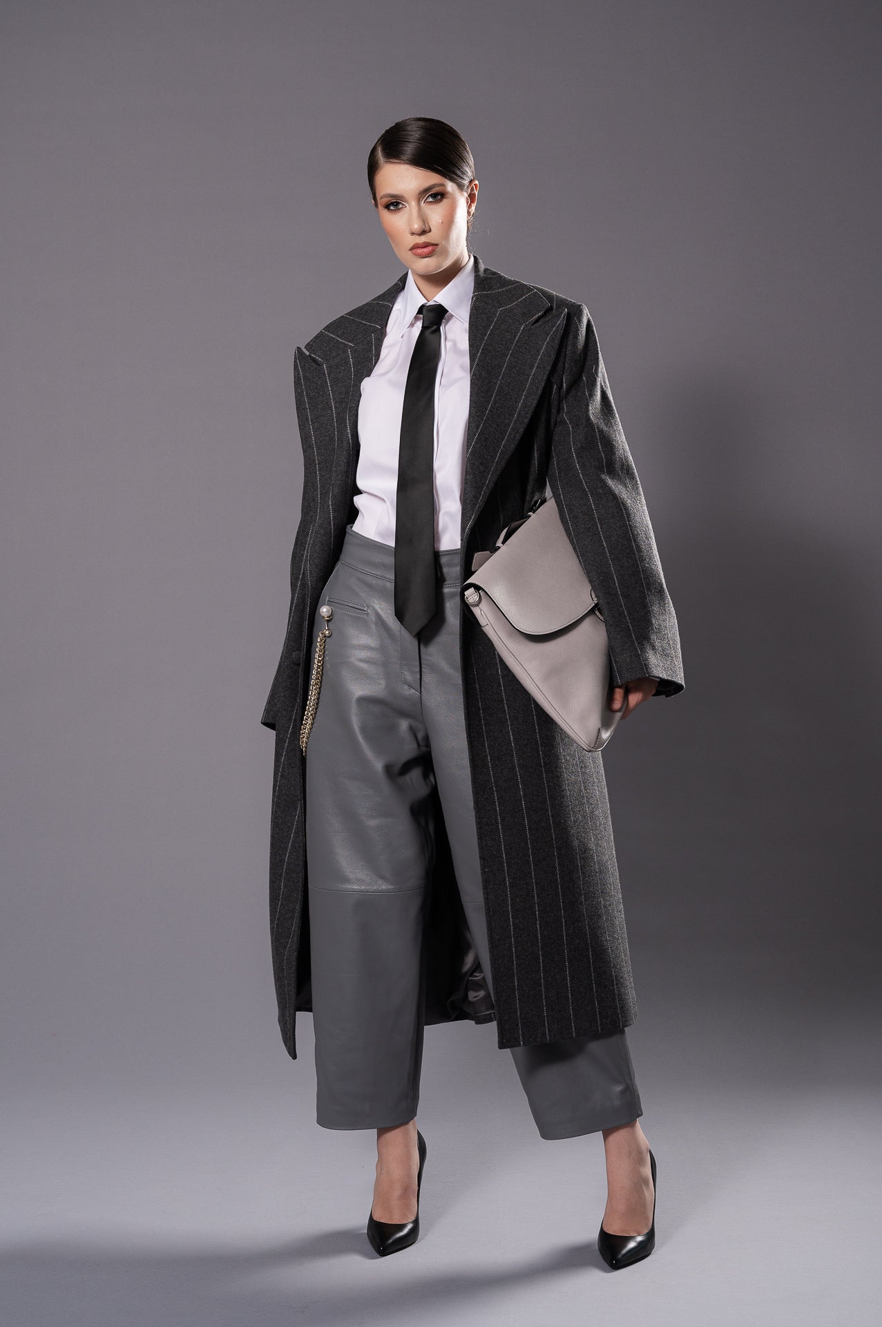 MAGDA Grey with Stripes Oversized Coat