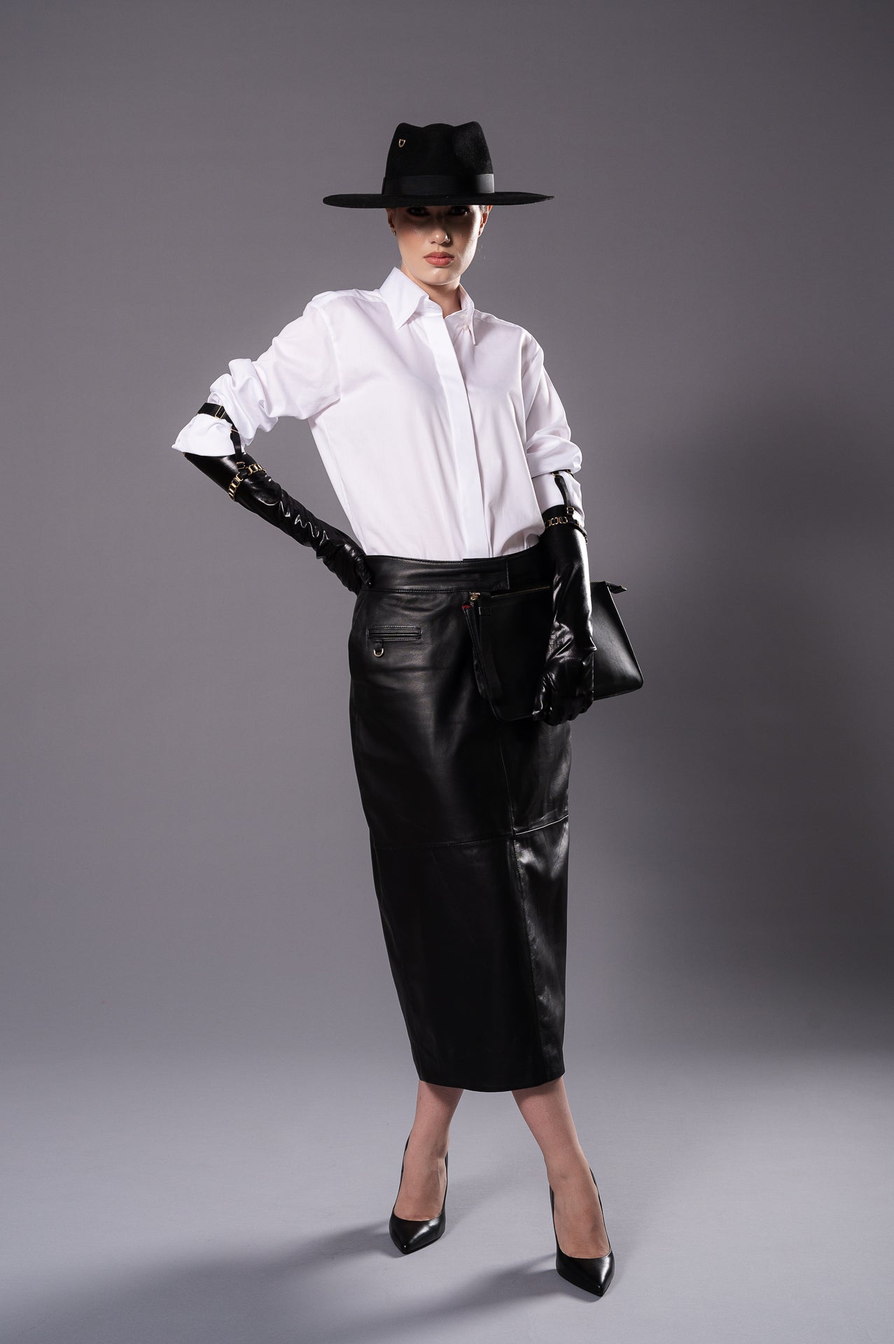 ELISE Black Leather Skirt