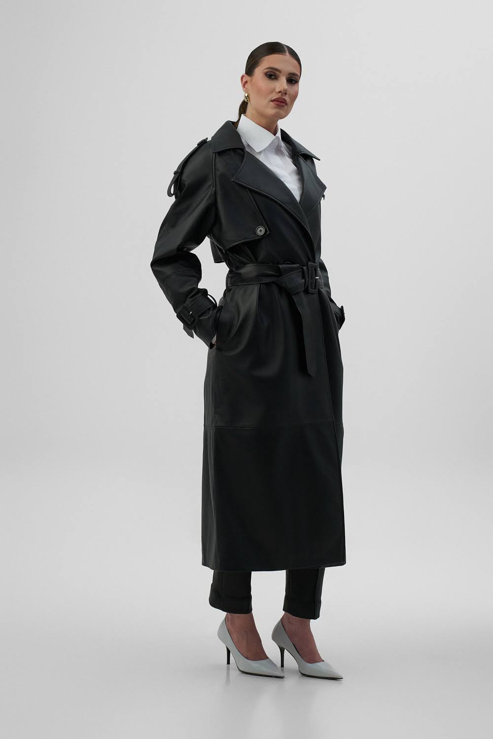 EVIE Black Long Leather Coat