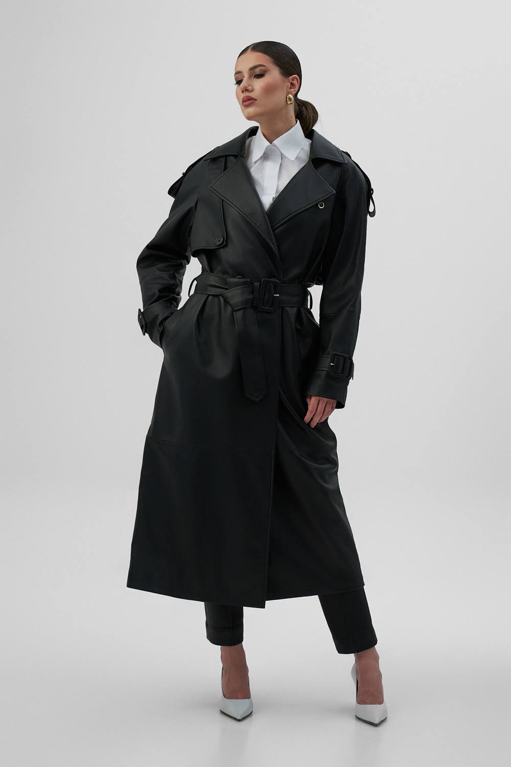 EVIE Black Long Leather Coat