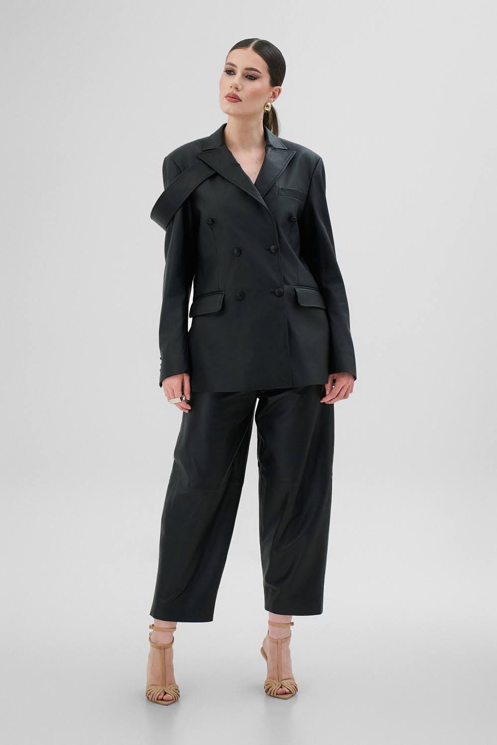 ANAIS Black Leather Jacket with Modular Stripe
