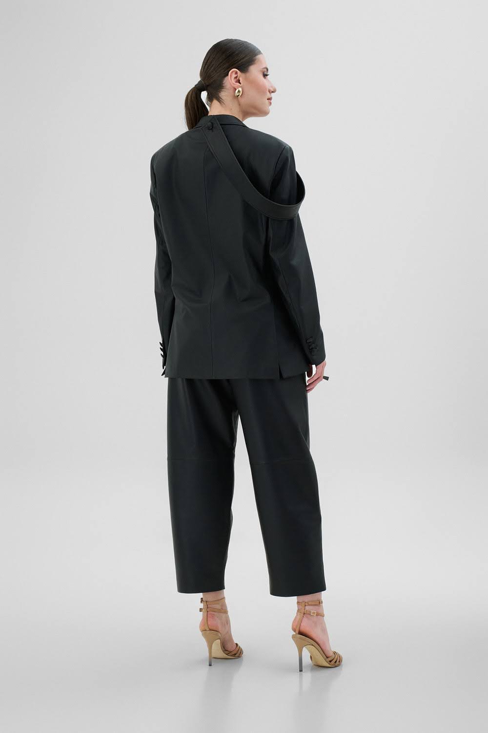 ANAIS Black Leather Jacket with Modular Stripe