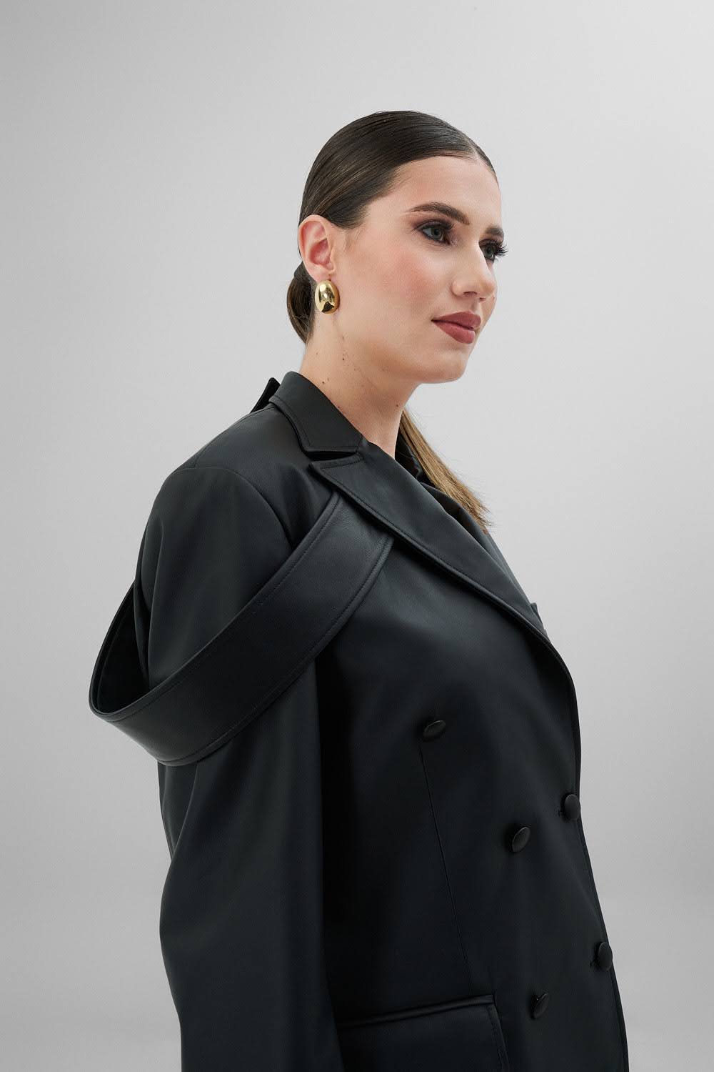 ANAIS Black Leather Jacket with Modular Stripe
