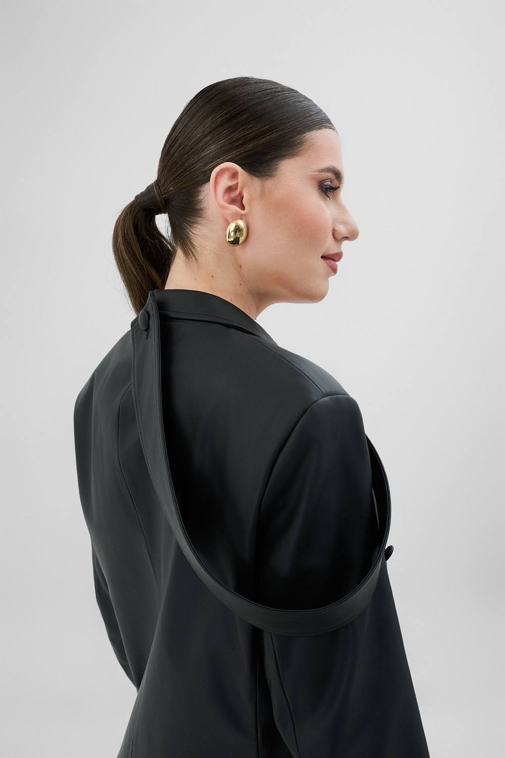 ANAIS Black Leather Jacket with Modular Stripe