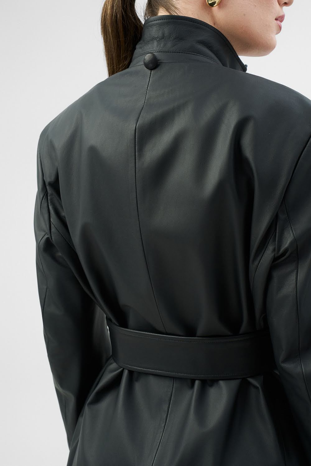 ANAIS Black Leather Jacket with Modular Stripe