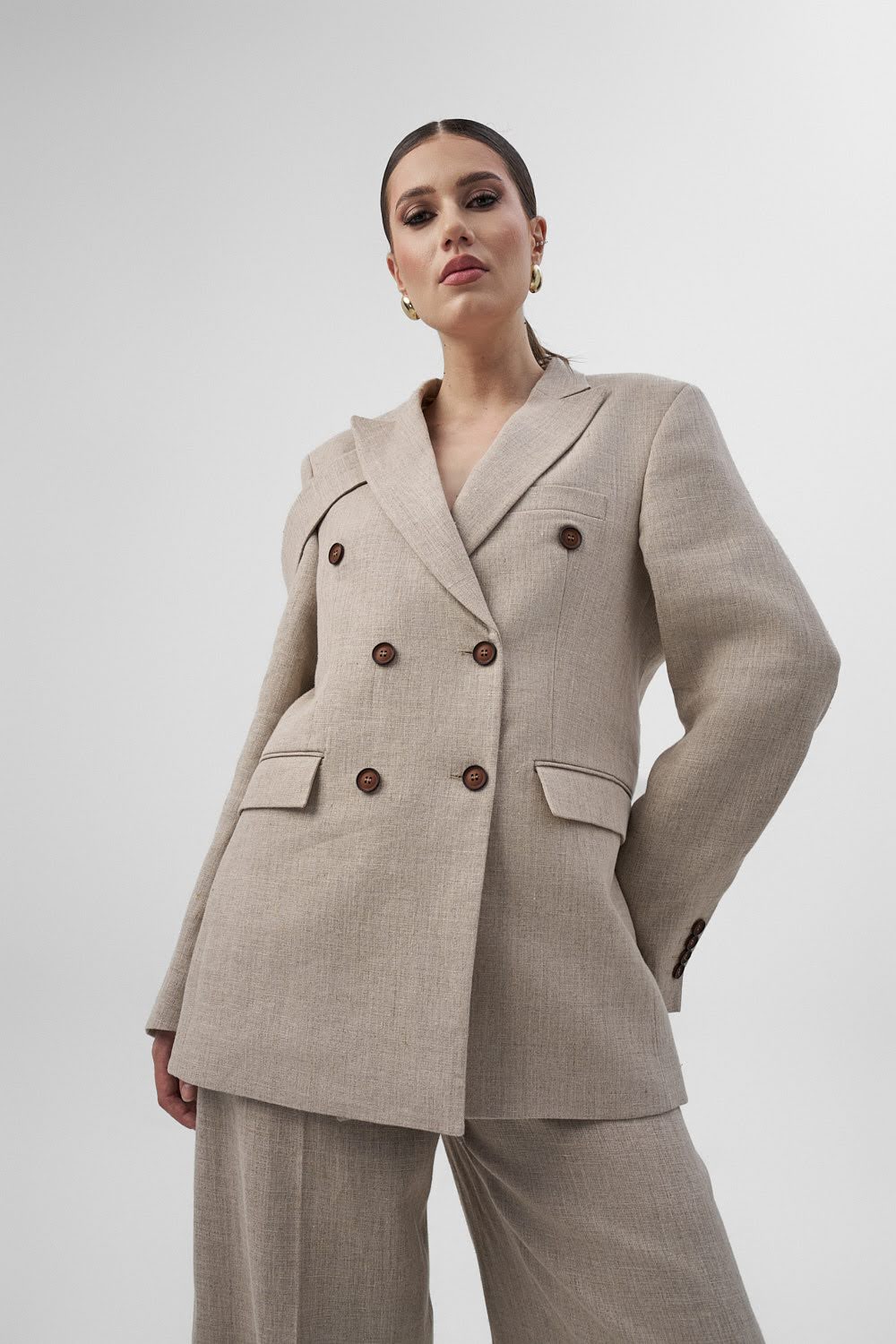ANAIS Beige Linen Double-Breasted Jacket