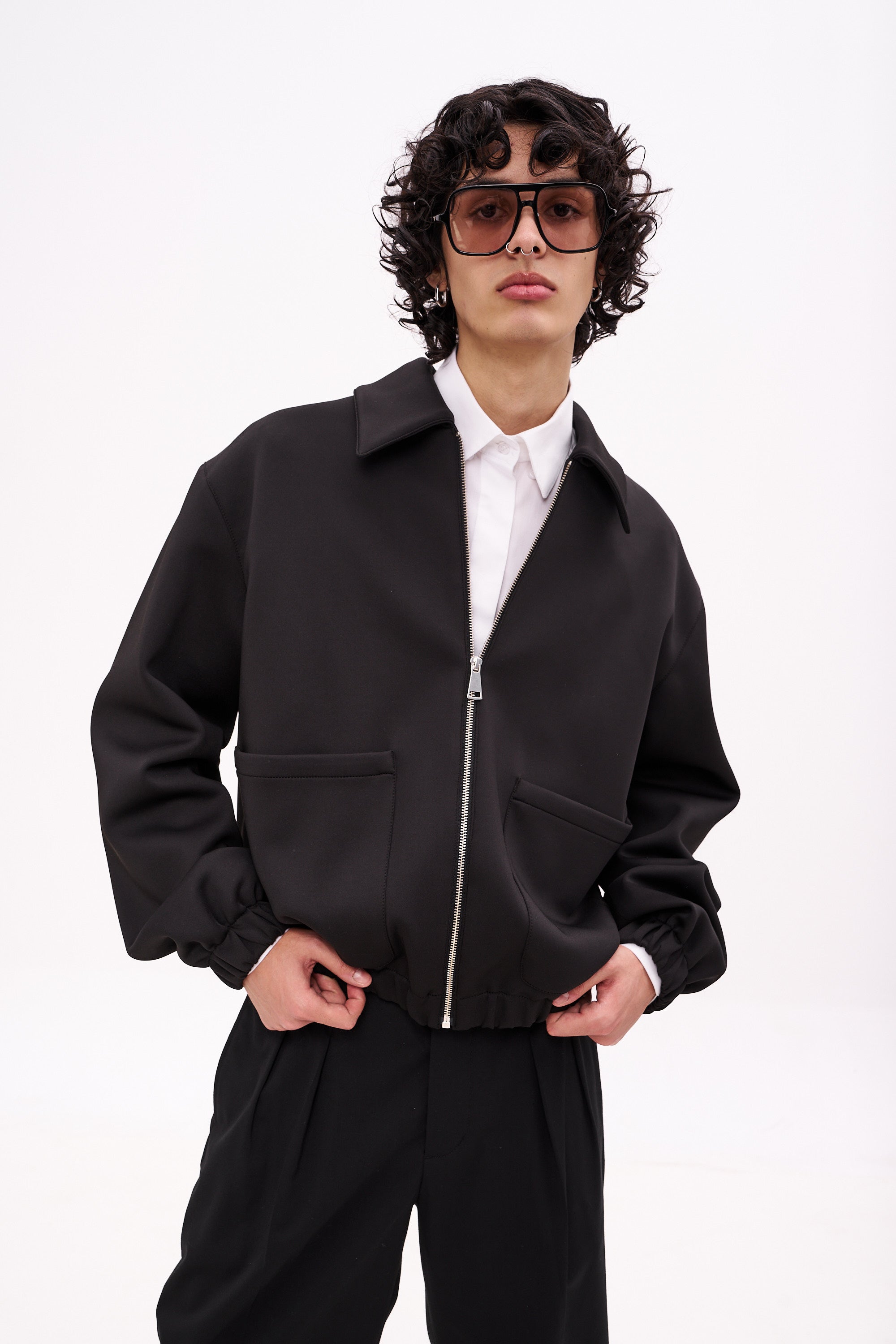 ARIS Black Techno Neoprene Bomber Jacket - Unisex