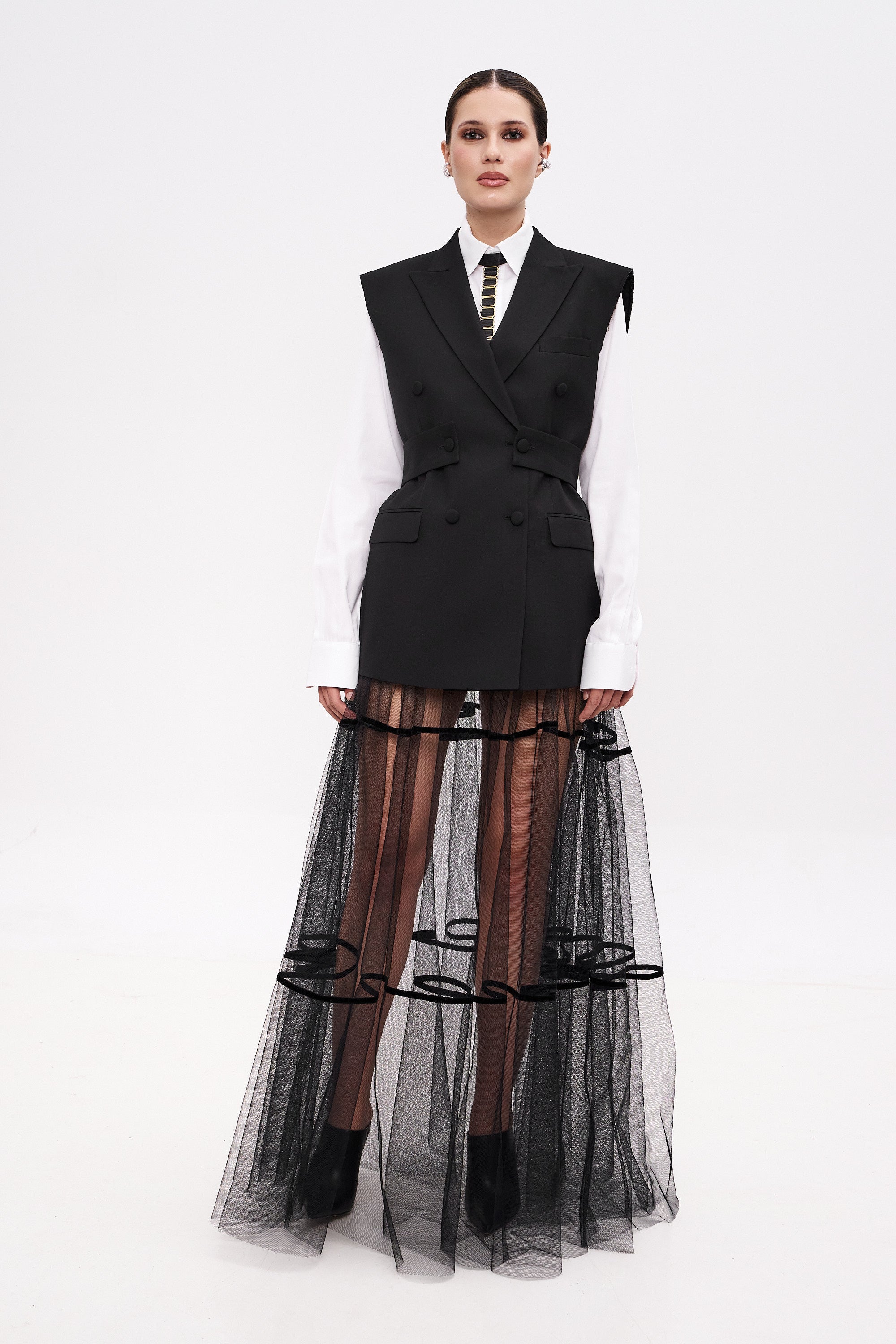 PETRA Tulle Skirt with Velvet Stripes