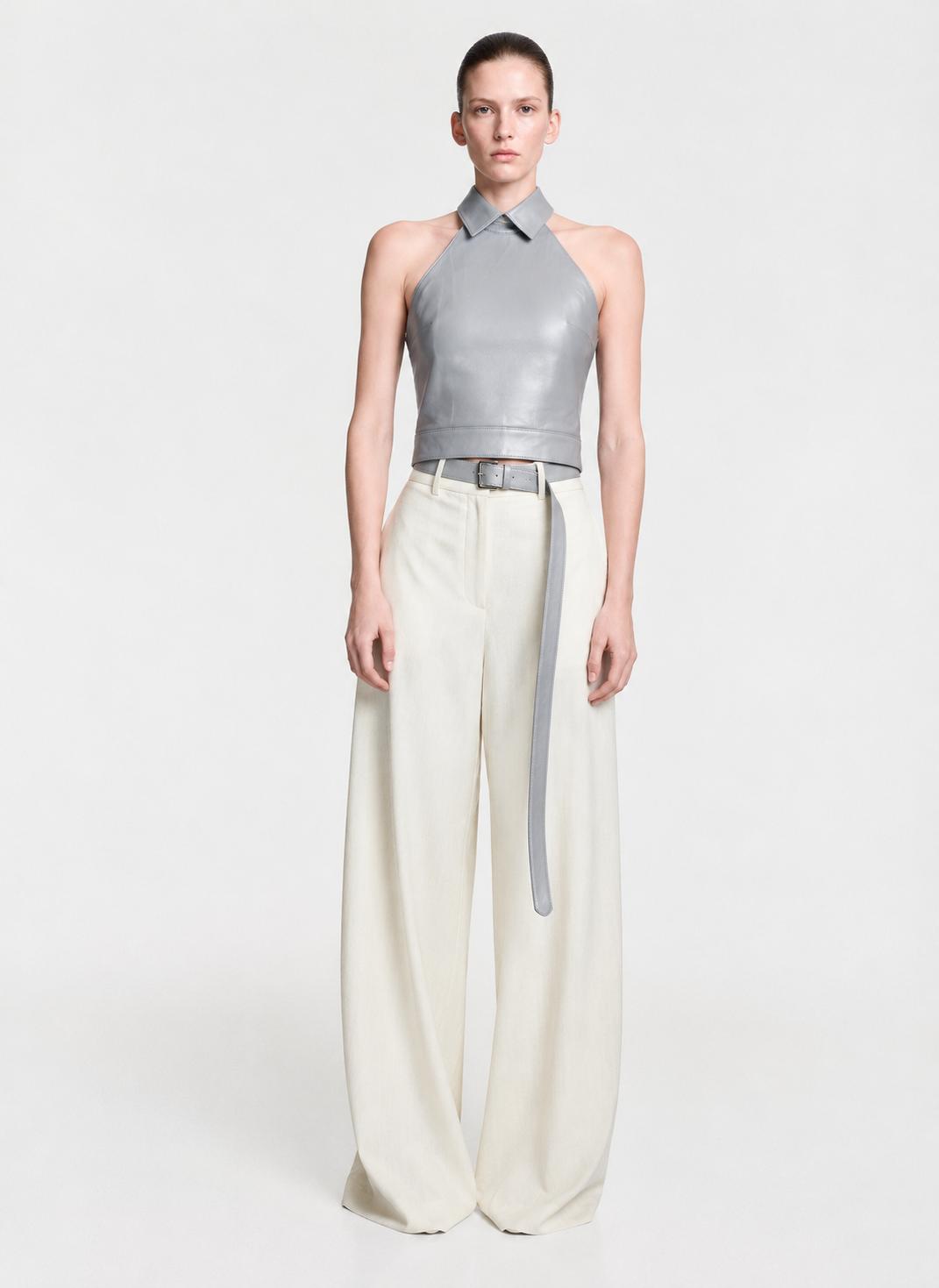 Natural Gray Leather Top
