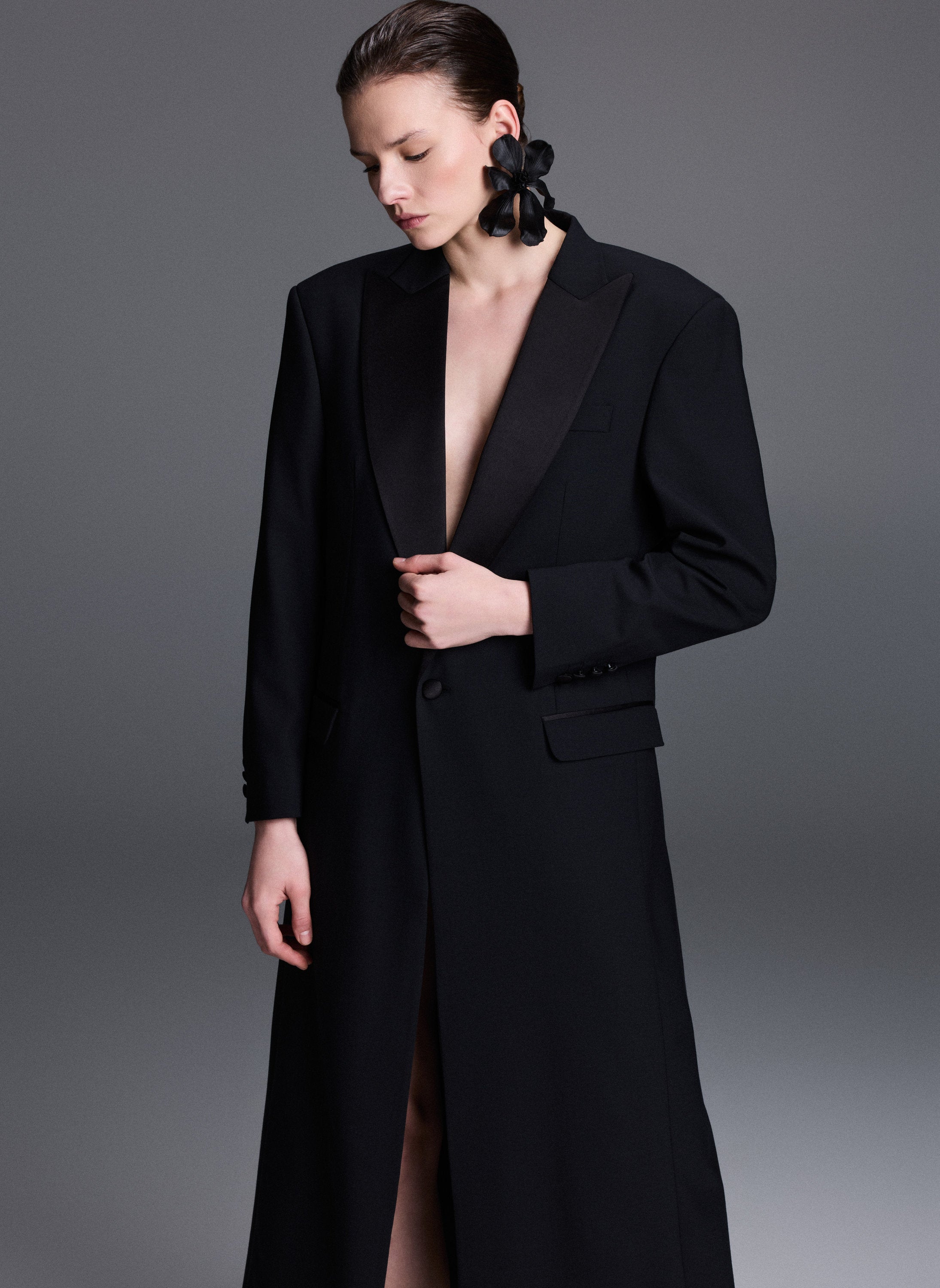 Long Satin Blazer Evening Dress