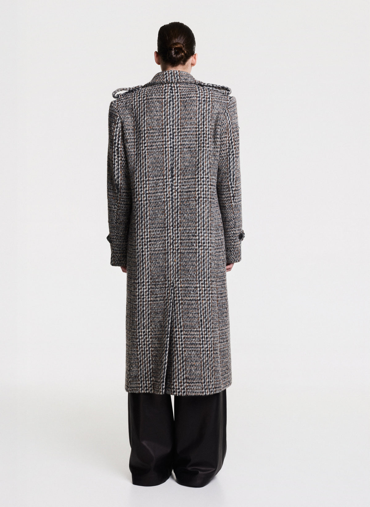 Double-Breasted Plaid Long Coat