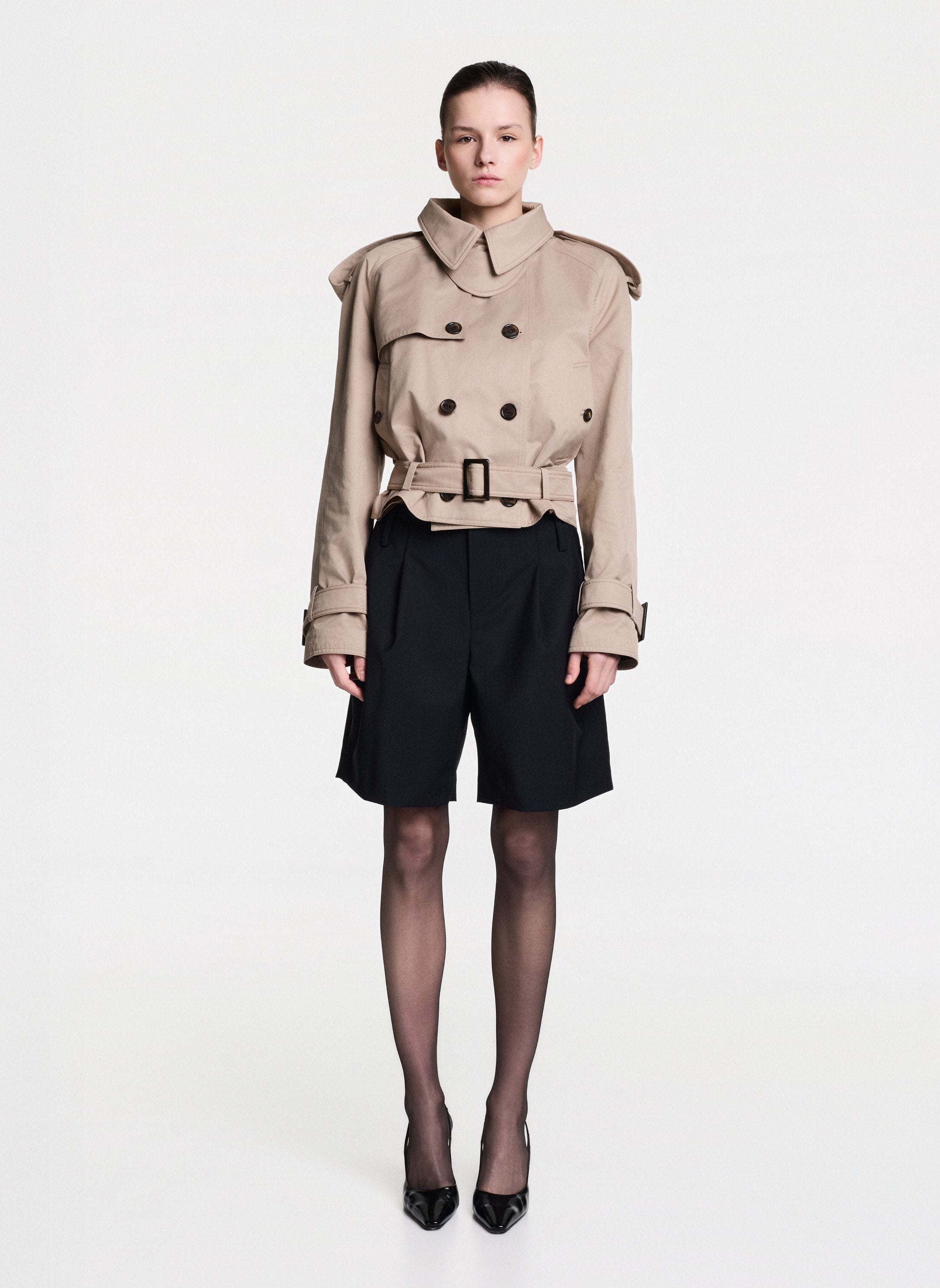 Black Tailored Short Trousers With Pleats