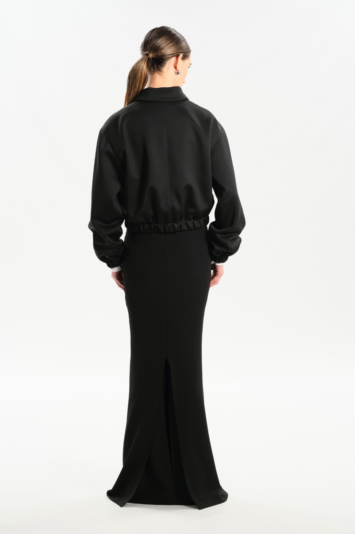 PATRIZIA Black Techno Neoprene Bomber Jacket
