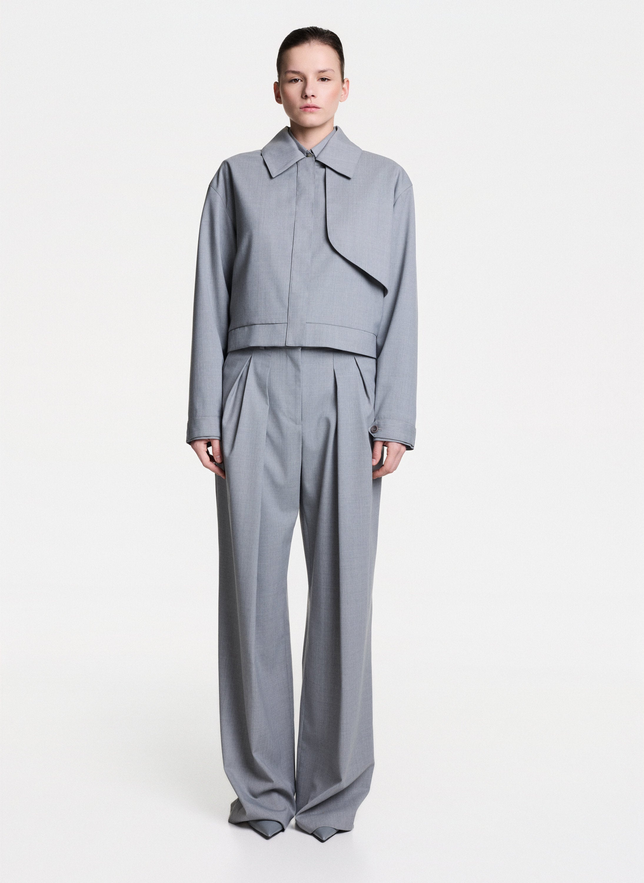 VALENTINA Grey Tailored Trousers With Pleats