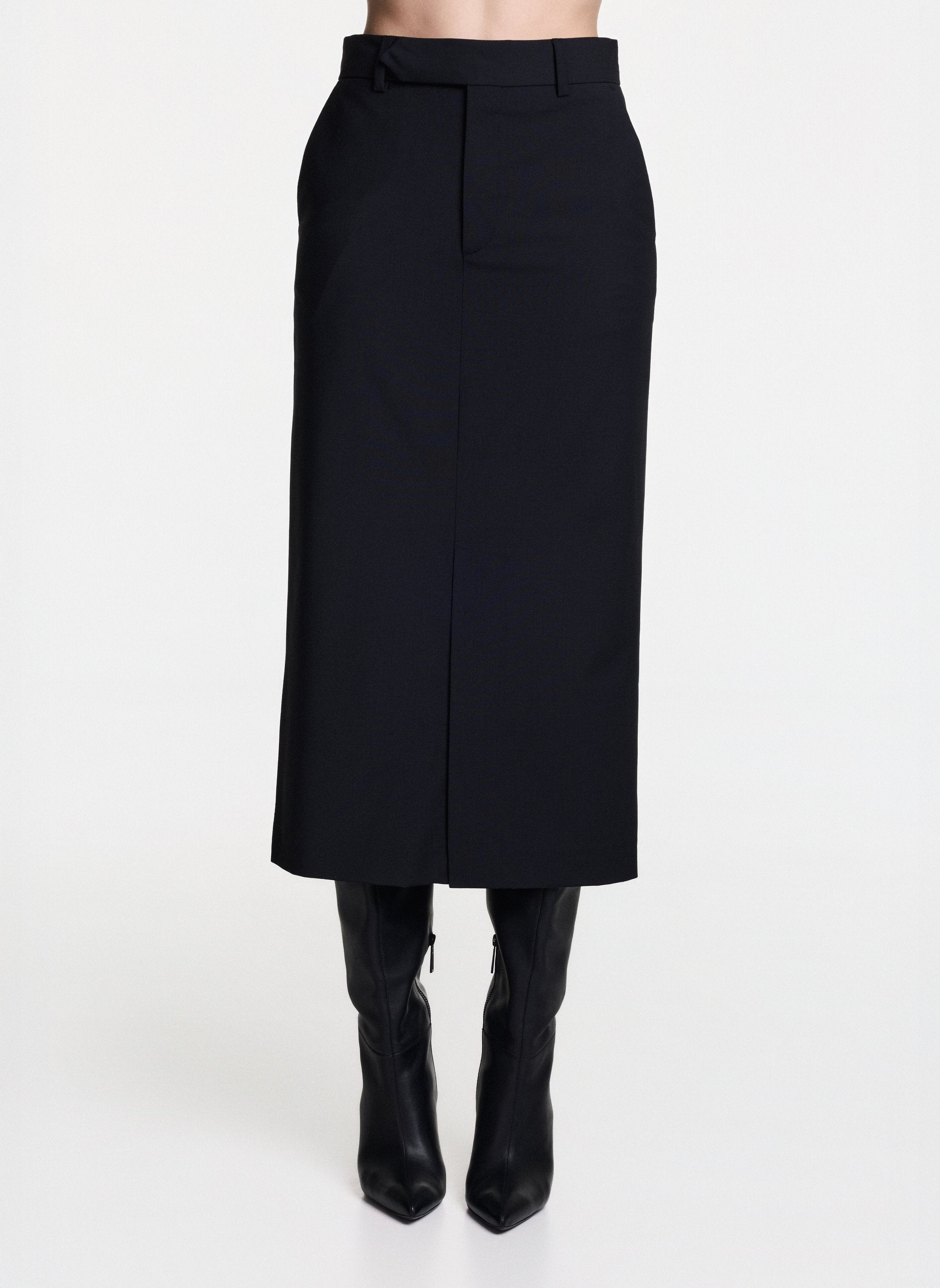 Black Midi Skirt With Front Slit