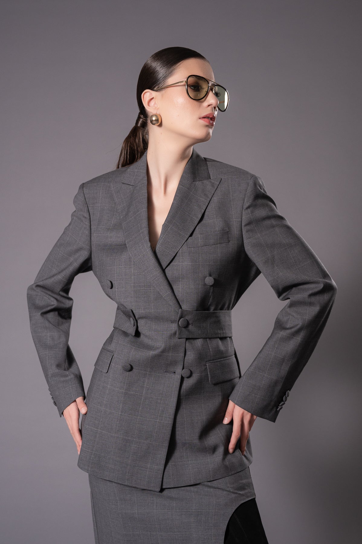ANAIS Grey Double - Breasted Jacket