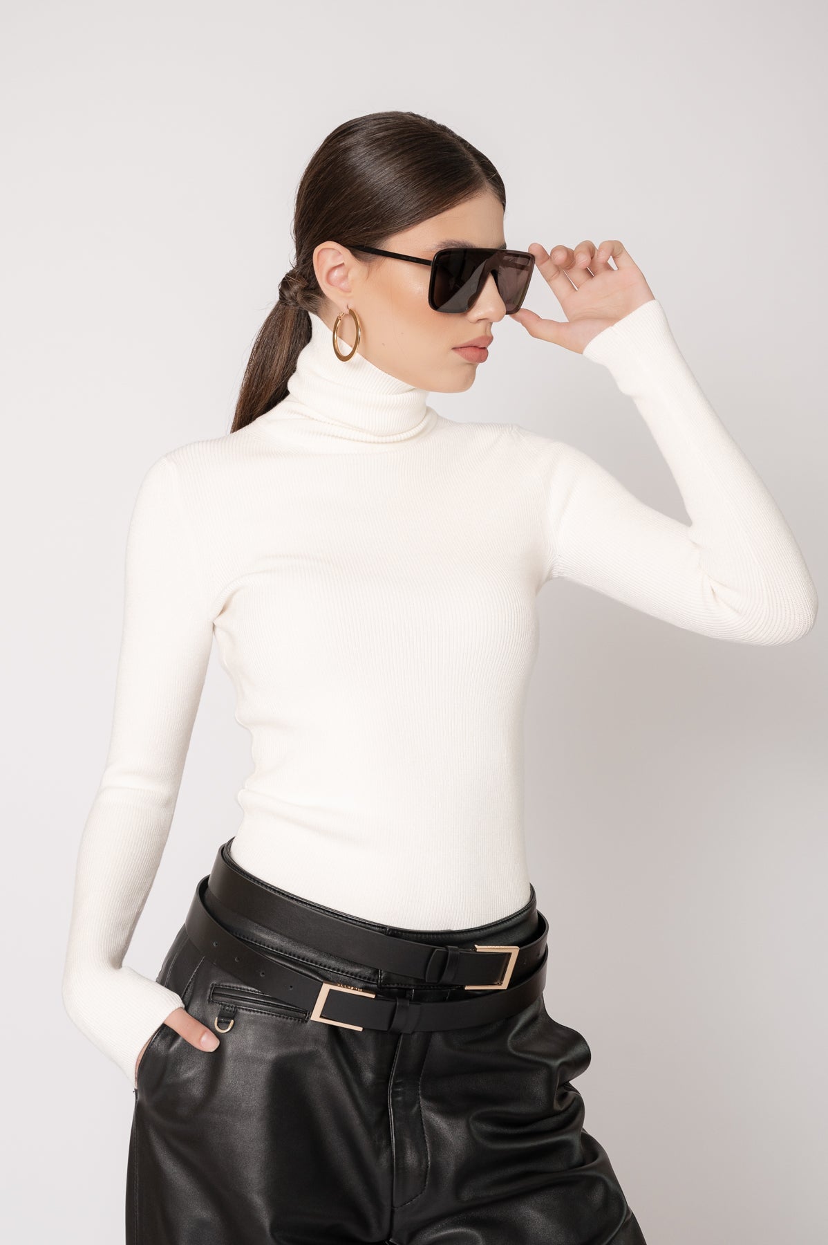 JULIETTE White Turtleneck Top