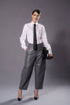 ELISE  Gray Leather Trousers