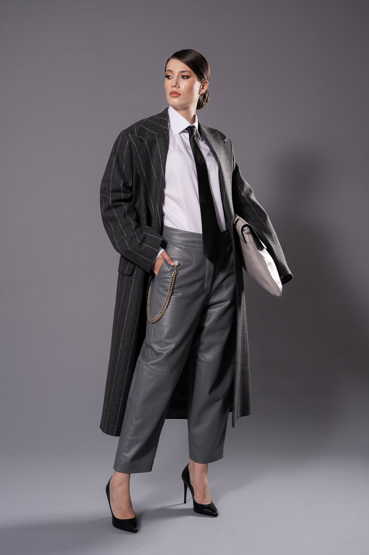ELISE Grey Leather Trousers