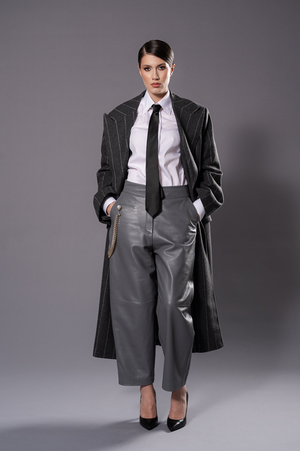 ELISE Grey Leather Trousers