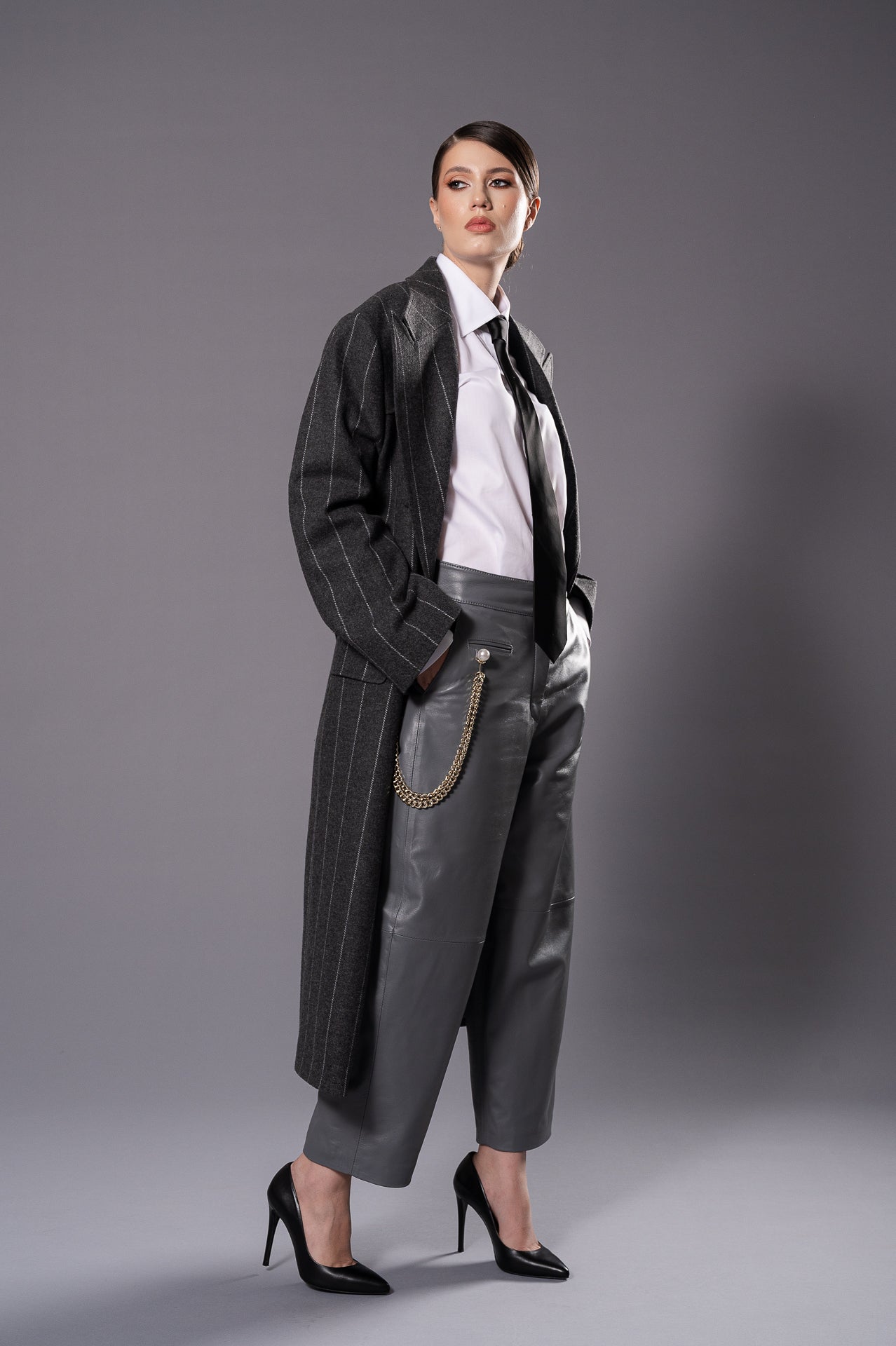 MAGDA Grey with Stripes Oversized Coat