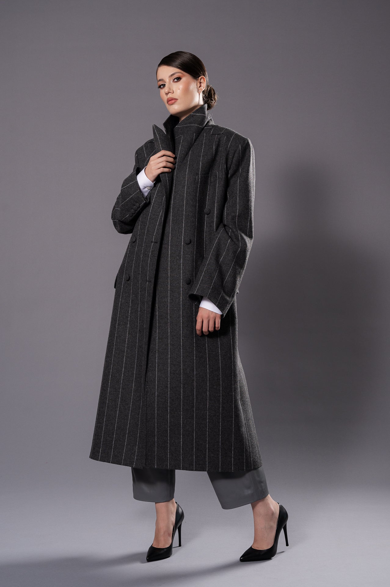 MAGDA Grey with Stripes Oversized Coat