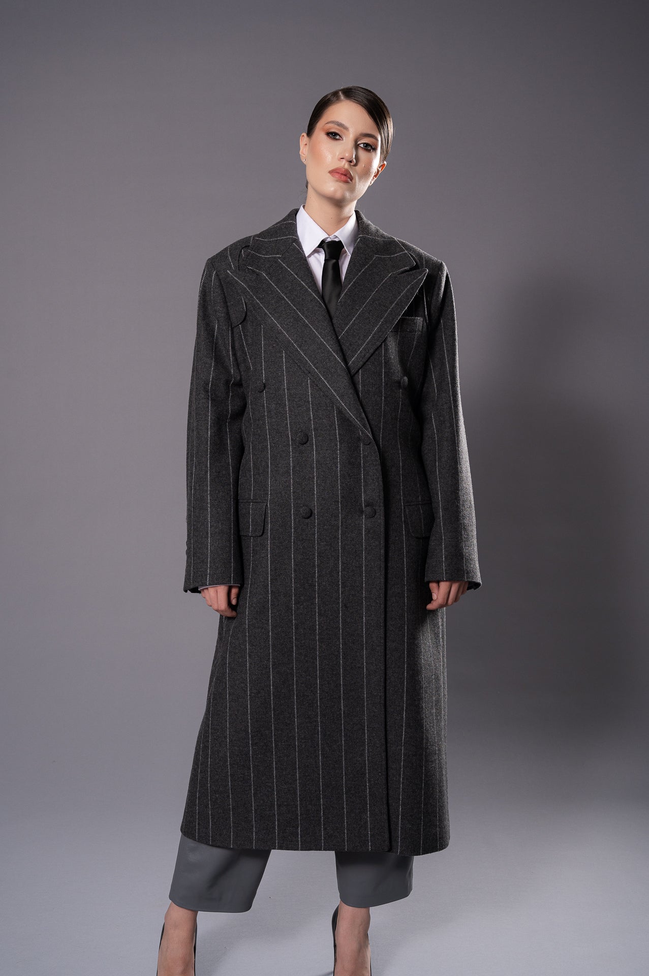 MAGDA Grey with Stripes Oversized Coat