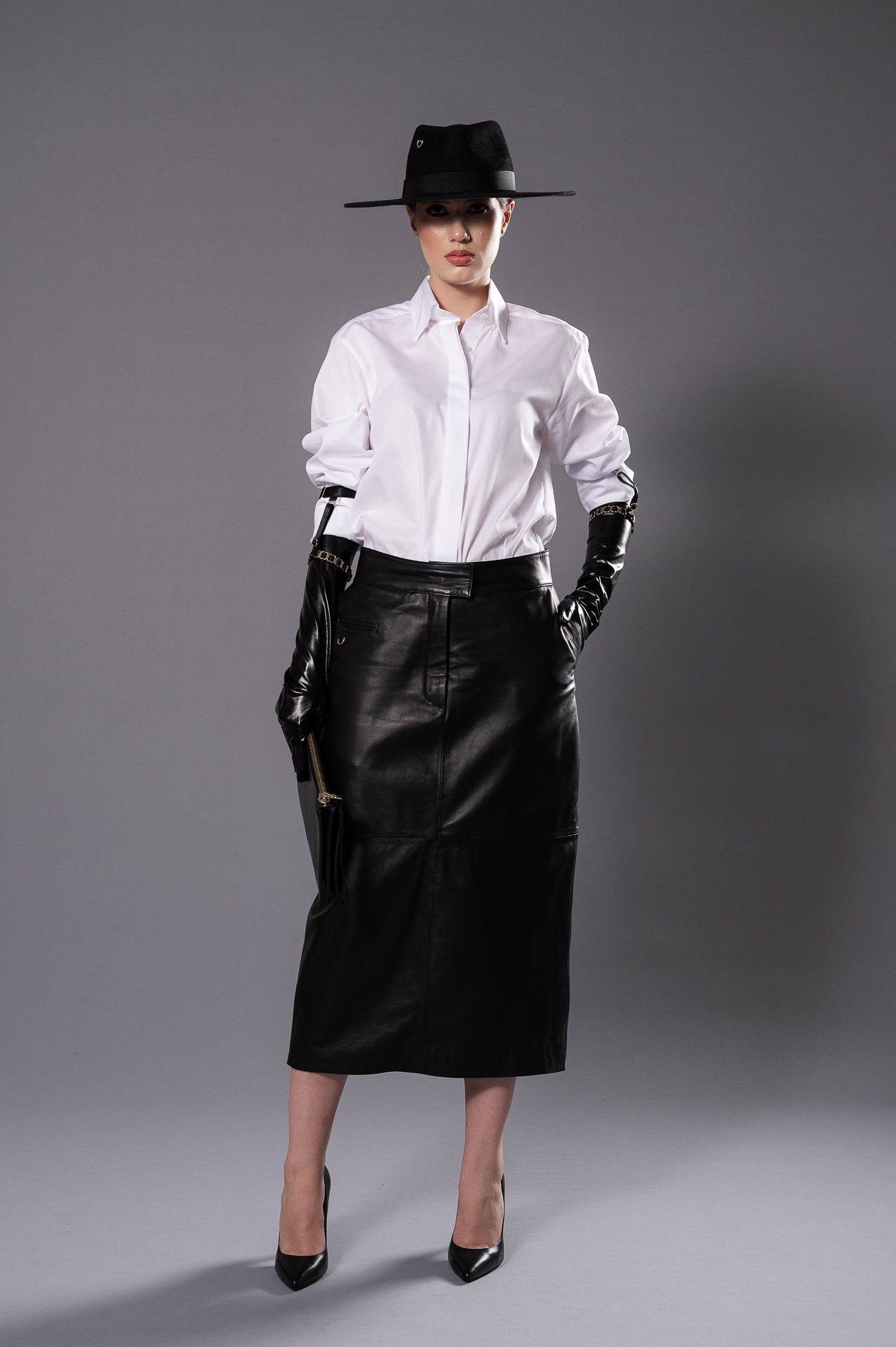ELISE  Black Leather Skirt
