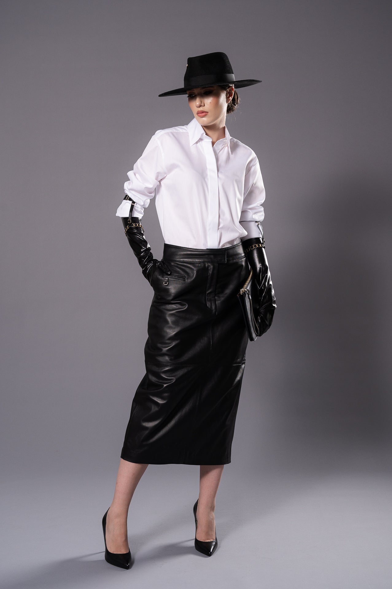 ELISE  Black Leather Skirt