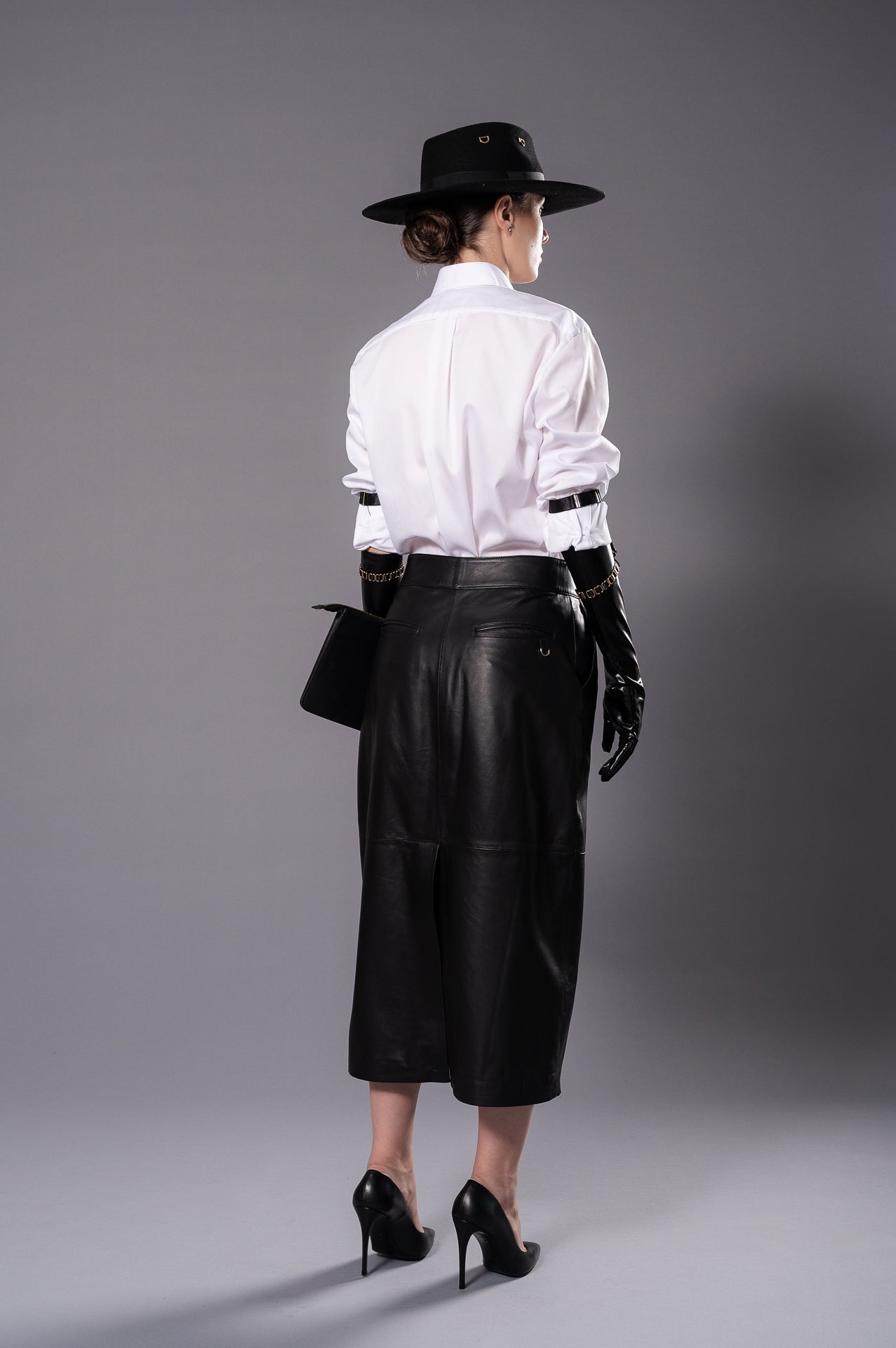 ELISE  Black Leather Skirt