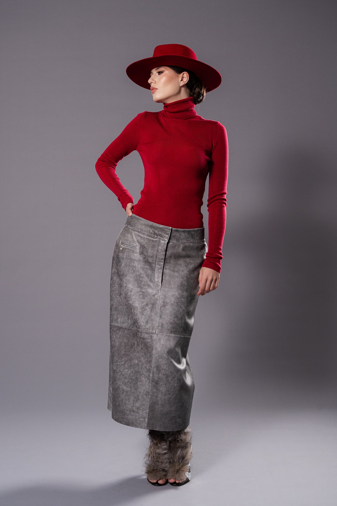 JULIETTE Burgundy Red Turtleneck Top