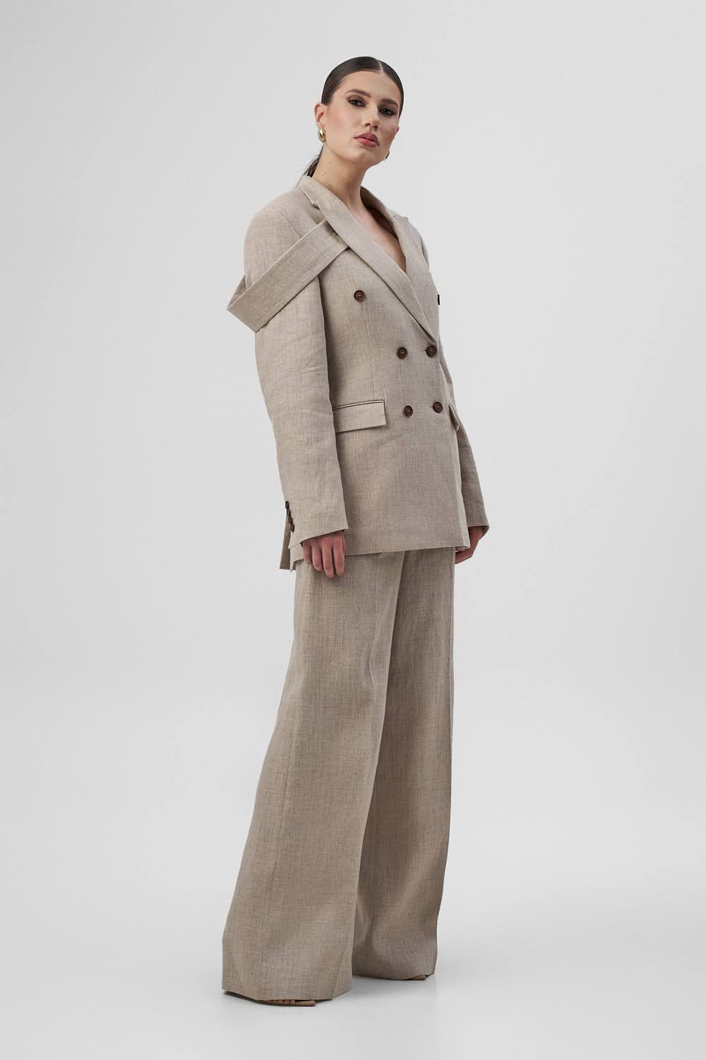 ANAIS Beige Linen Double-Breasted Jacket