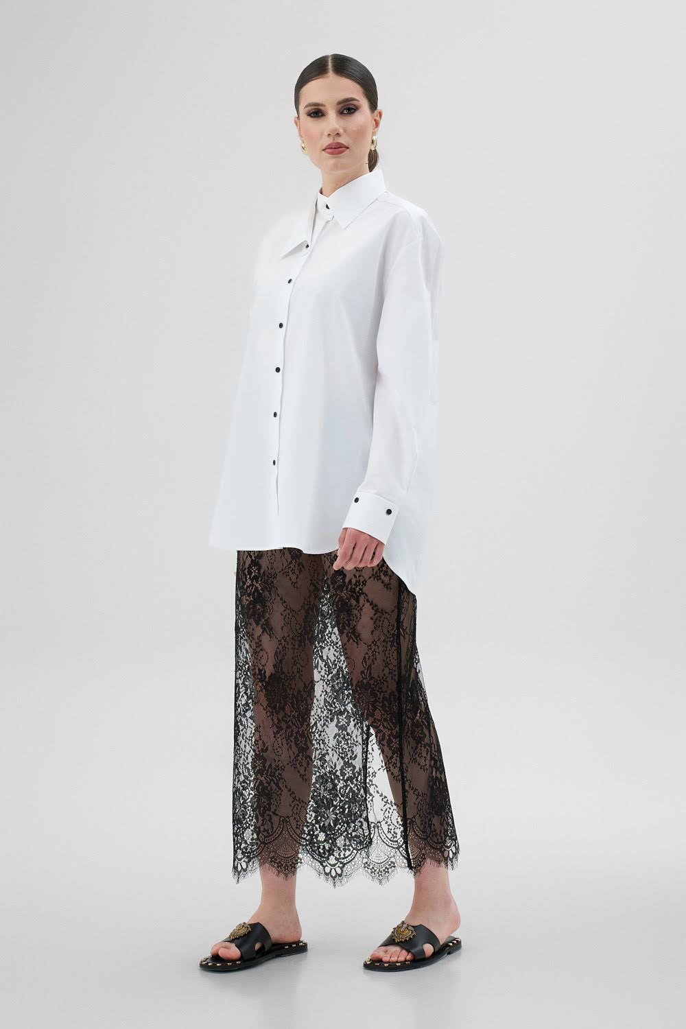 THALIA Oversize White Shirt With Black Buttons