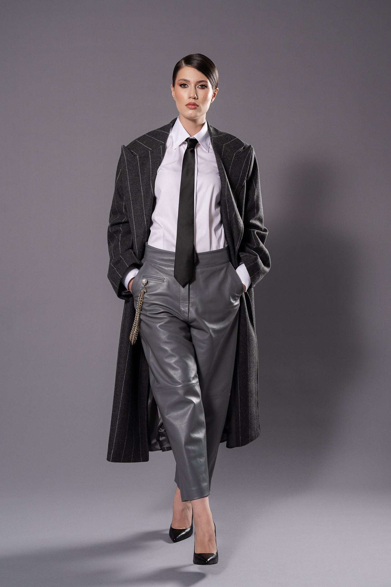 MAGDA Grey with Stripes Oversized Coat