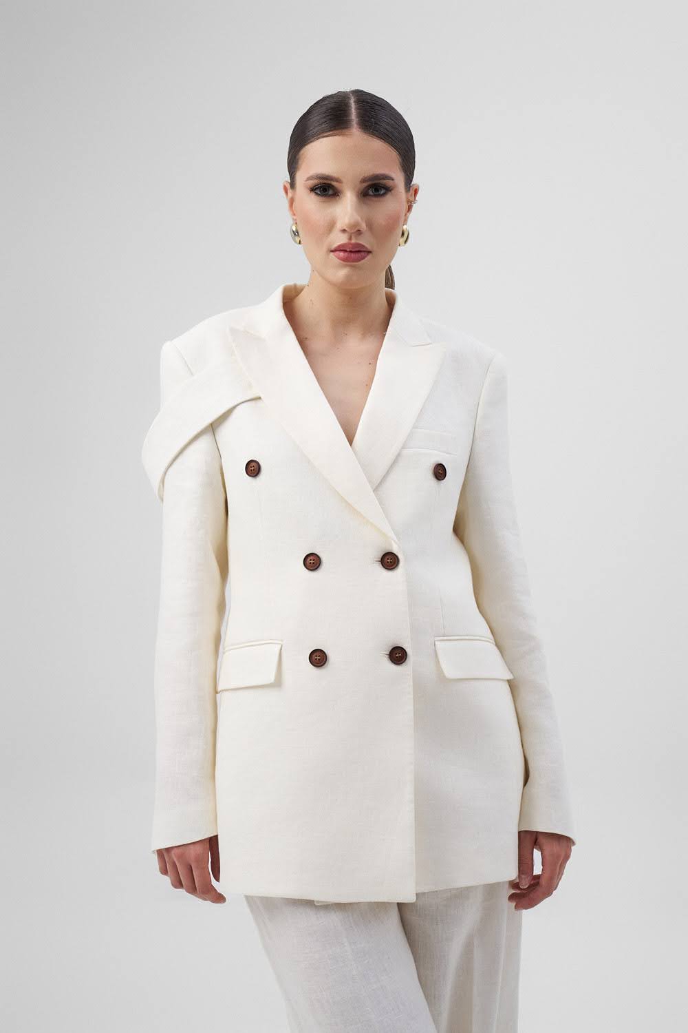 ANAIS White Linen Double-Breasted Jacket