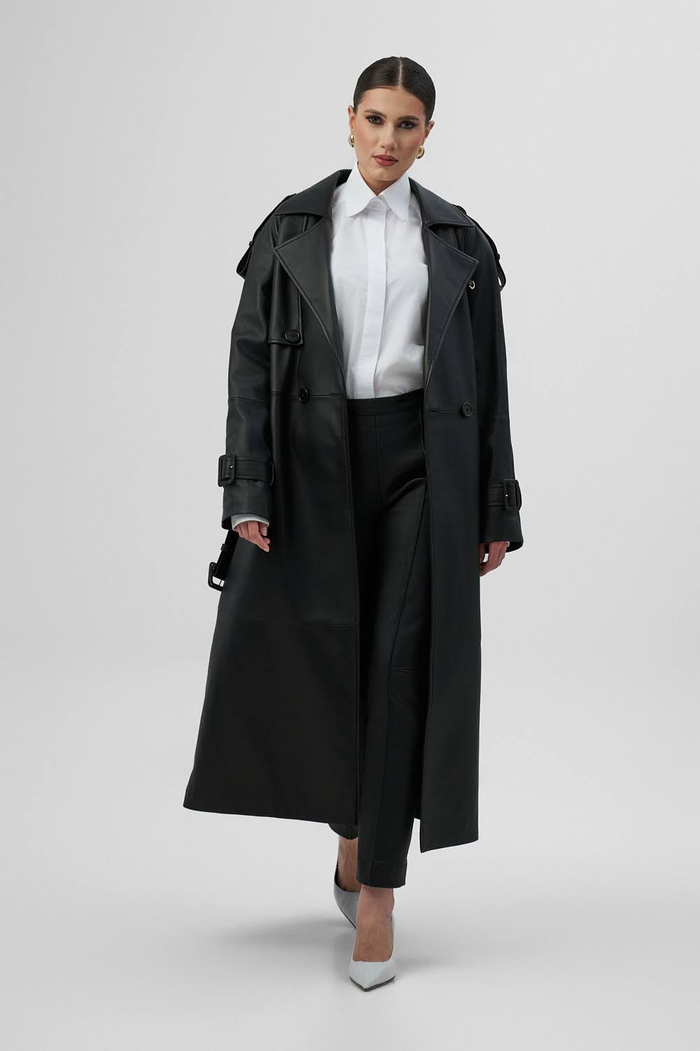 EVIE Black Long Leather Coat