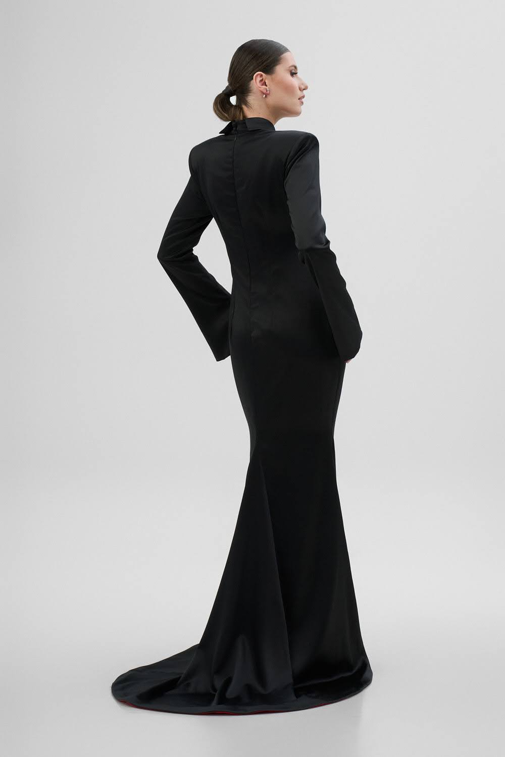 RIN Black Dress With Long Train and Red Interior