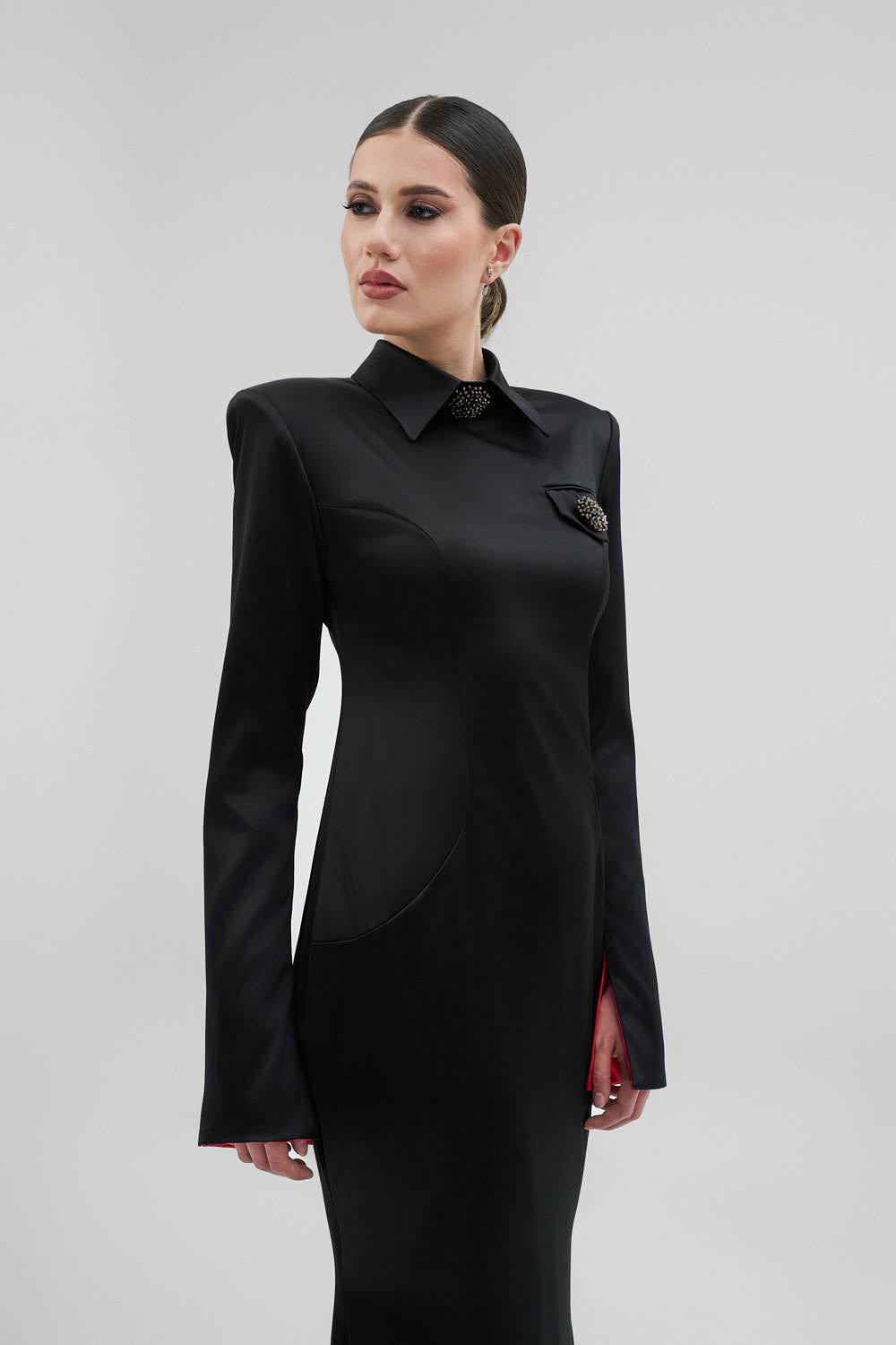 RIN Black Dress With Long Train and Red Interior