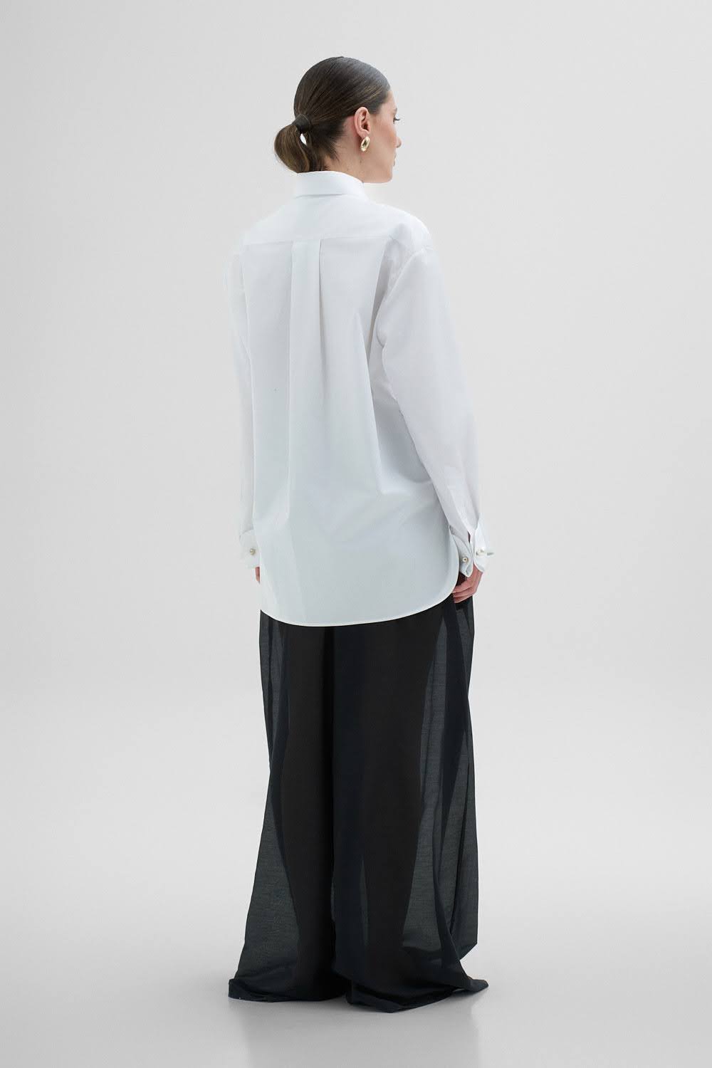 LUCIE Oversize Ceremonial White Shirt With Plastron & Cuffs with Pearl Cufflinks