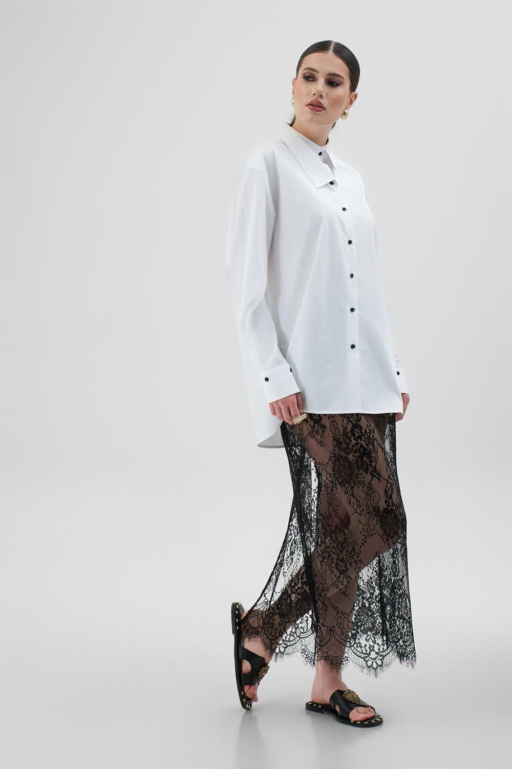 THALIA Oversize White Shirt With Black Buttons