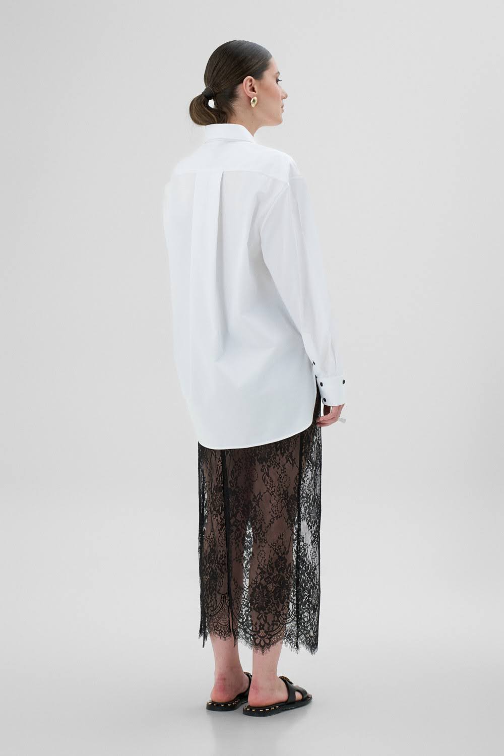 THALIA Oversize White Shirt With Black Buttons