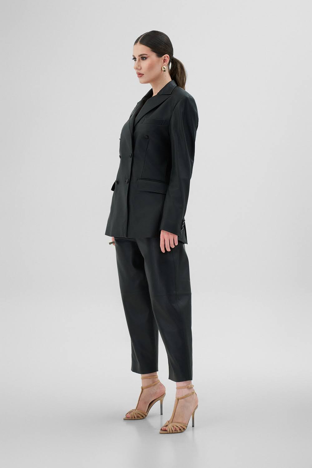 ANAIS Black Leather Jacket with Modular Stripe