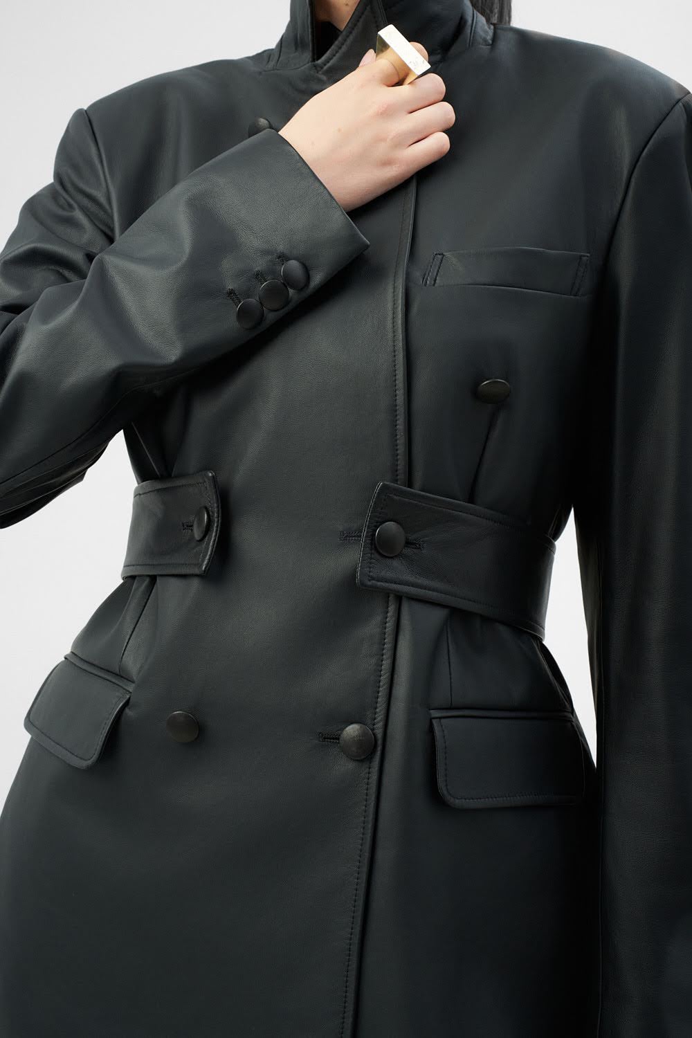 ANAIS Black Leather Jacket with Modular Stripe