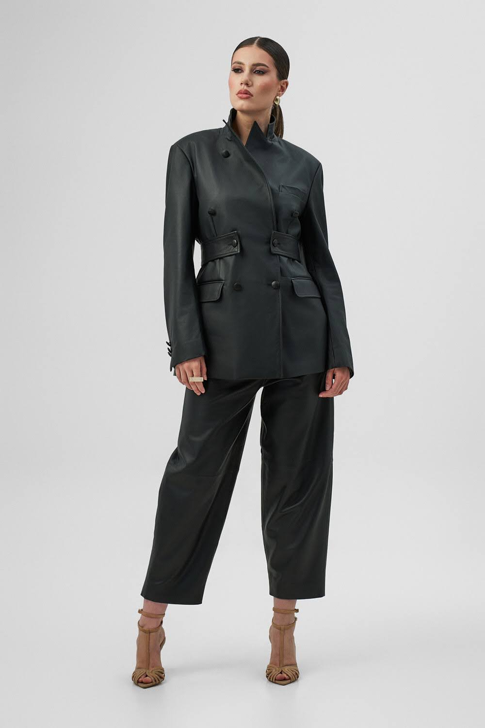 ANAIS Black Leather Jacket with Modular Stripe